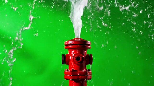 Red Fire Hydrant Water Gushing Green Screen Footage