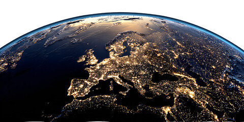 Europe at Night from Space, City Lights Illuminate the Continent Concept of Urbanization, Energy Consumption, and Global Connectivity