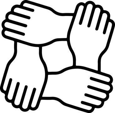 Four hands linked together in a circle symbolizing unity teamwork and support
