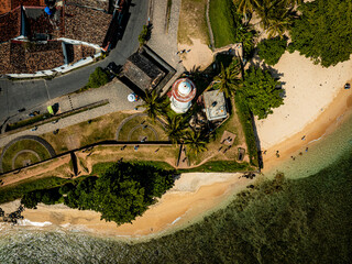 Zenital Aerial View of Galle Fort and Iconic Lighthouse by the Ocean, Sri Lanka

