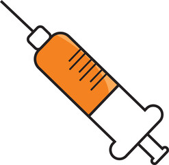 A simple, clean vector illustration of a medical syringe. The syringe has a thin needle, an orange barrel with measurement lines, and a white plunger handle. The design is minimalist.