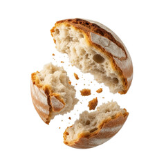 Freshly baked artisan bread loaf broken in half