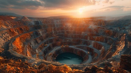 Open-Pit Mine at Sunset