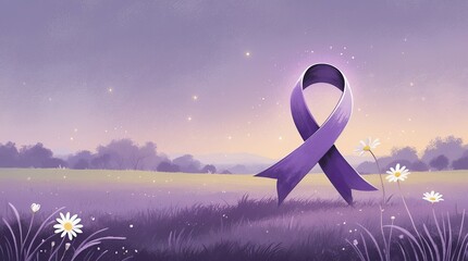 A beautiful symbolic landscape featuring a purple ribbon for awareness