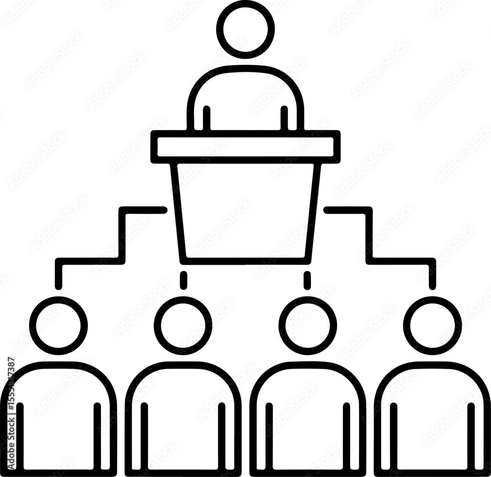 Poster simple line icon representing a hierarchy with a leader and subordinates