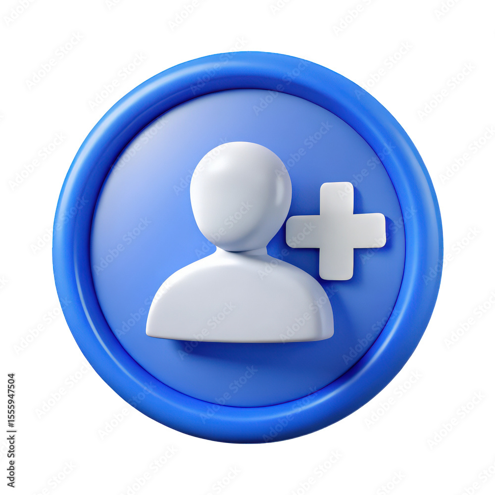 Aufkleber add user icon 3d render blue circle white figure plus sign modern design digital interface element w