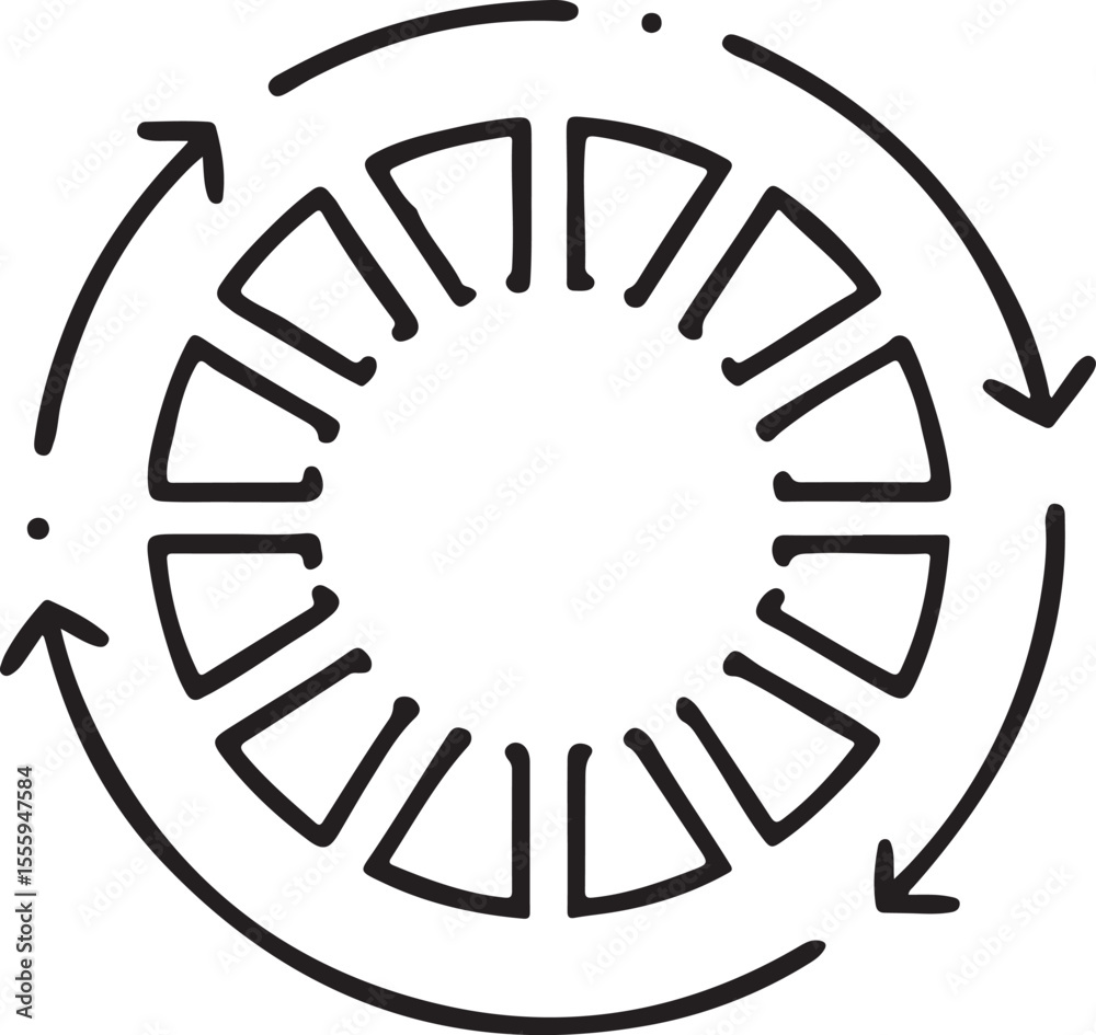 Poster circular loading black icon with line segments in minimal design for ui status and wait indicators