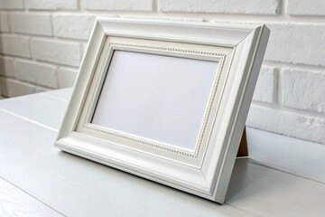 White photo frame mockup on white background. Blank space for artwork, photography, or poster design. Ideal for modern interior, wall decor, and product presentations.
