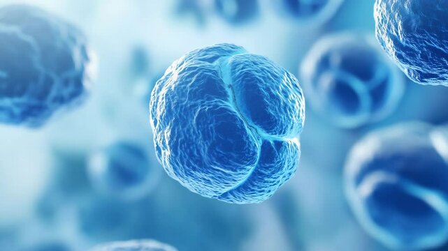 A scientific rendering of exosomes under a microscope, highlighting the structure and biological importance of these tiny particles in cellular communication and research