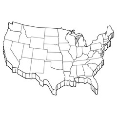continental United States map illustration hand drawn outline vector