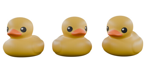 three rubber ducks on white