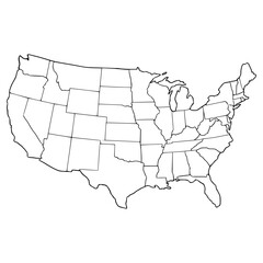 Fototapeta premium continental United States map illustration hand drawn outline vector