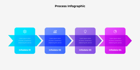 A visually engaging infographic featuring a four step process with vibrant gradient tones and sleek arrow elements, perfect for visualizing workflows, business strategies, or educational purposes