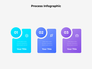 Illustration of a process infographic design featuring three steps for presenting stages or workflows in a modern visual format. Ideal for business, presentations, and creative graphic design