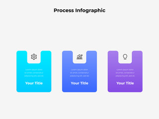 Colorful infographic featuring three sections with icons and text elements, ideal for presenting business processes or data insights in a clean, professional, and visually appealing style