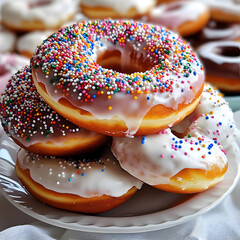 A Colorful Donut Platter with Sprinkles and Glazes