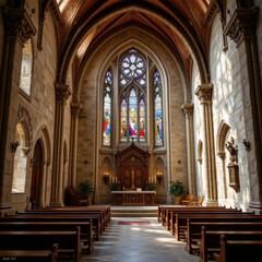 Fototapeta premium Chapel Interior with Stained Glass