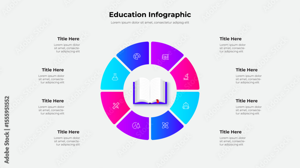 Leinwandbilder detailed infographic design featuring a circular layout with educational icons and 8 segments. perfe
