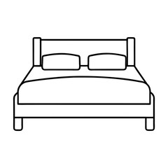 Simple Bedroom Furniture Illustration A Minimalist Bed Frame with Headboard and Pillows in a Clean Black and White Design