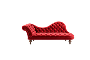 Elegant red velvet chaise lounge with button tufting and wooden legs, perfect for a luxurious interior. background removed
