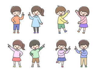示すポーズの子どもたちのセット