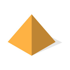 Simple geometric pyramid in yellow and brown colors with shadow. Minimalistic vector illustration. 3D shape concept. Design for poster, banner, wallpaper, print. Isometric view
