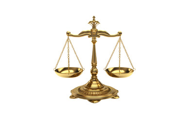 A golden scale of justice, symbolizing balance, law, and fairness in legal proceedings. background removed