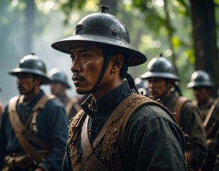 Naklejka premium Indonesian Historical Reenactment A Powerful Scene