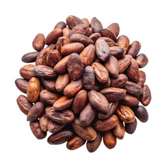 Obraz premium Dried Cacao Beans: A pile of dried cacao beans arranged neatly, PNG format, realistic detail