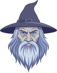 Flat Vector Illustration  Old Wizard Face  Detailed Fantasy Character Design Art