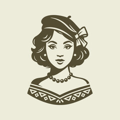Beautiful young french woman in traditional clothing. Retro vector illustration suitable as a logo, for textile printing or advertising of all kinds.