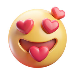 3D Smiley Face emoji with Heart Eyes and Mouth, concept of happiness and love
