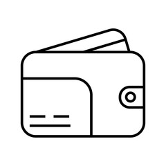 Outline icon of wallet with bank card. Black linear vector illustration. Payment and finance concept. Design for banner, sticker, print, poster, card, invitation. Flat icon view