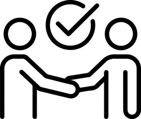 Two people shaking hands with a checkmark in a circle above them