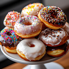 A Colorful Donut Platter with Sprinkles and Glazes