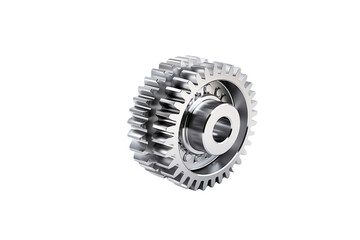 3D render of metallic gear system, showcasing precision engineering and intricate details. background removed
