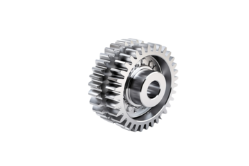 3D render of metallic gear system, showcasing precision engineering and intricate details. background removed