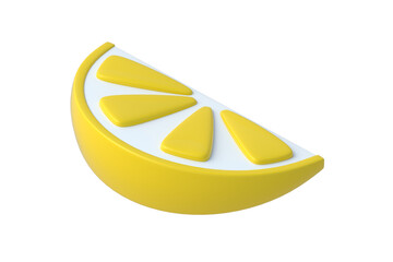 Piece of lemon isolated on white background. Citrus fruit. 3d render
