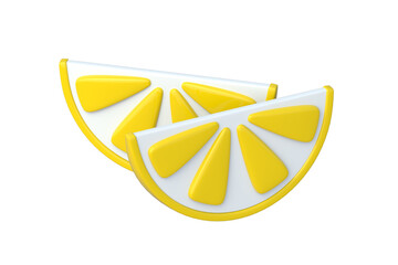 Two lemon lobules isolated on white background. Citrus fruit. 3d render