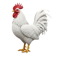 Fototapeta premium Photo of a majestic white rooster stands proudly, isolated on transparent background, its feathers detailed in a 3d rendering