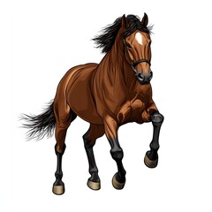 Obraz premium Majestic Brown Horse Galloping Powerful Equine Dynamic Action Pose Isolated White Background