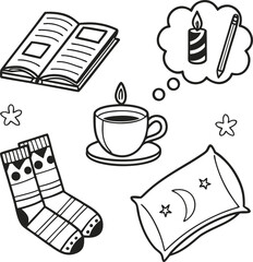 Hand-drawn coffee cup and book vector illustration set, a perfect sketch for your business design or vintage art symbol