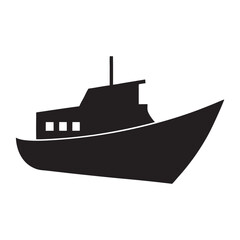 Obraz premium Silhouette Illustration of a Fishing Boat or Small Ship on a White Background for Commercial Use
