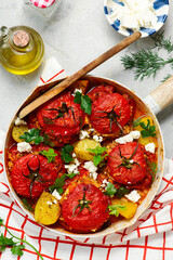 Greek Stuffed Tomatoes Yemista.top veiw.selective focus