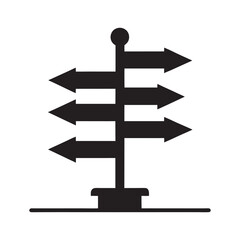 Directional Signpost with Multiple Arrows Pointing in Different Directions Black and White Vector Illustration