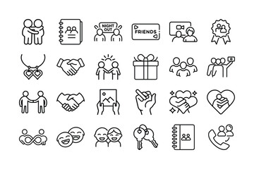 Friendship and Relationships Icon Set in Line Art Style