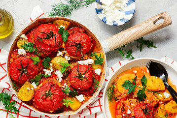 Greek Stuffed Tomatoes Yemista.top veiw.selective focus