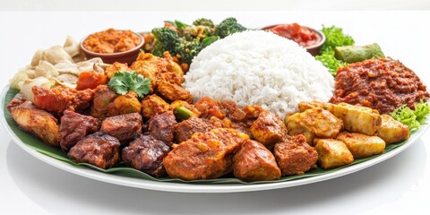 Culinary Harmony: A vibrant plate showcases a diverse array of delectable dishes, a culinary symphony of colors and textures, a gastronomic adventure for the discerning palate.