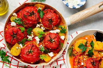 Greek Stuffed Tomatoes Yemista.top veiw.selective focus