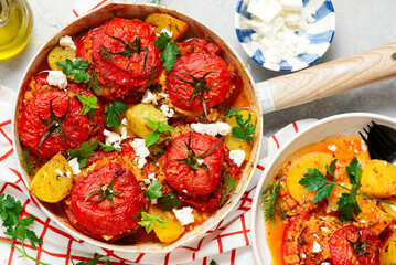 Greek Stuffed Tomatoes Yemista.top veiw.selective focus